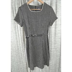 Ivy Collectibles Black White Plaid Linen Cotton Belted Sheath Dress Petite XXS